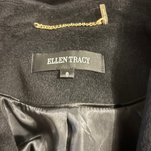 Ellen Tracy Wool Blend Wrap Coat Size 8 Black Belted Long Winter Jacket - Picture 10 of 12